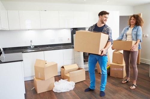 Business relocation setup in Bayswater with office furniture and boxes